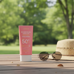 Private Label Watermelon Cooling Sunscreen SPF 50 Natural Lightweight Skin Zinc Mineral Sunscreen Cream Aqua Gel No White Cast